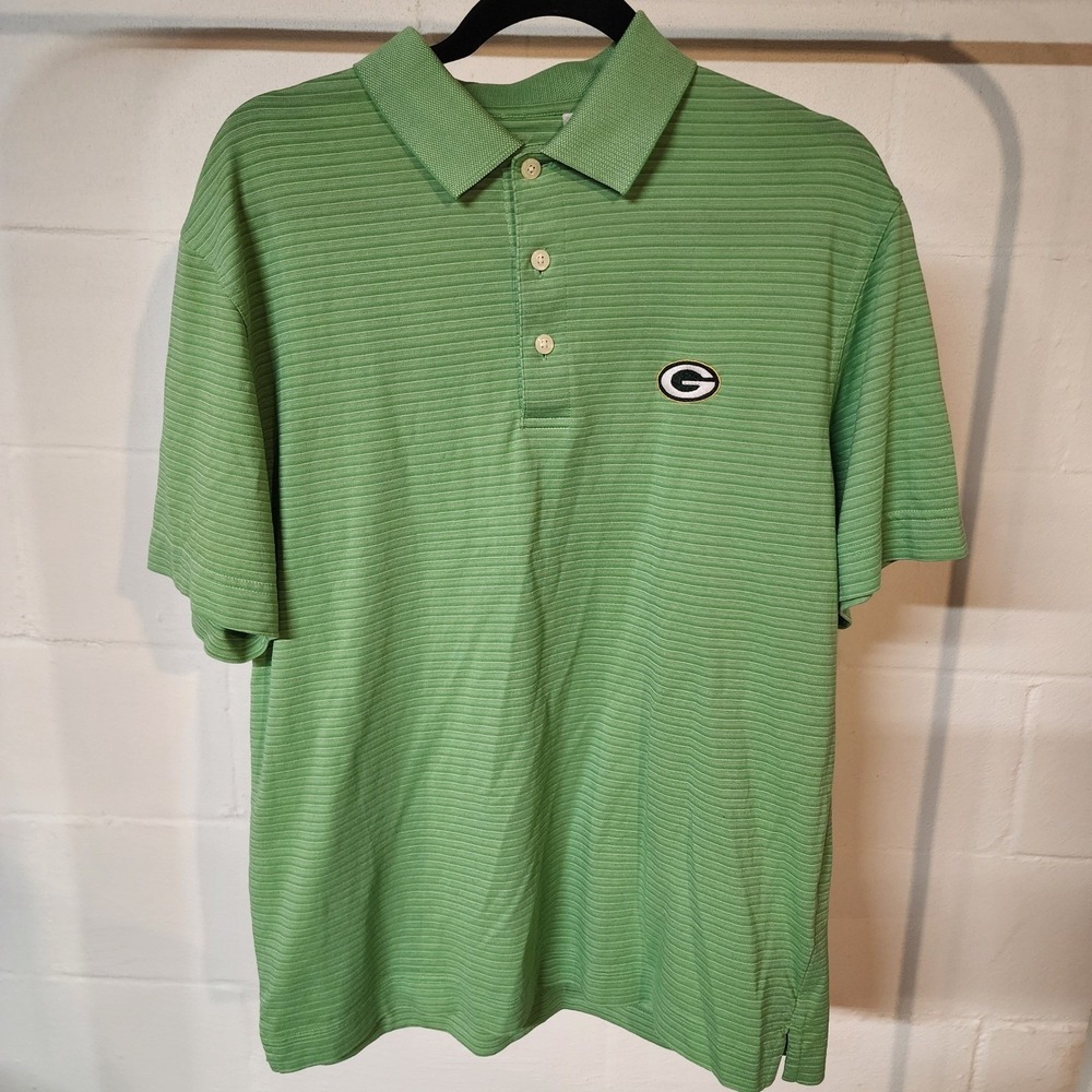 💲6️⃣ CLEARANCE Cutter & Buck Green Bay Packers Logo Striped Polo Shirt Men M